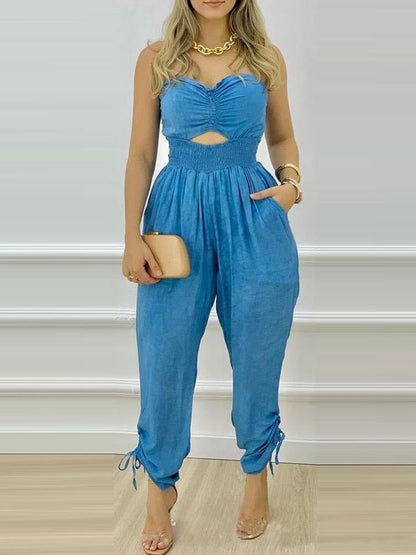 Women's Jumpsuits Tube Top Off-Shoulder Hollow Pocket Jumpsuit - LuckyFash™