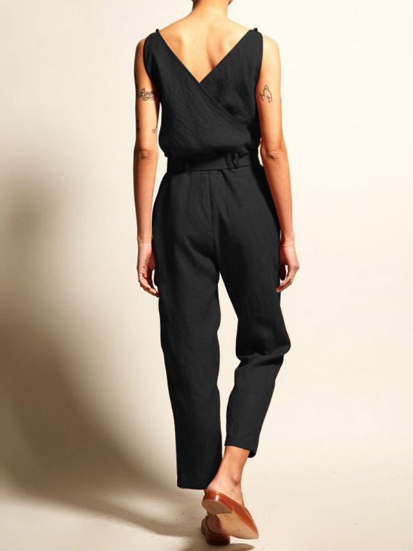 Women's Jumpsuits V-Neck Belt Sleeveless Pocket Casual Jumpsuit - LuckyFash™