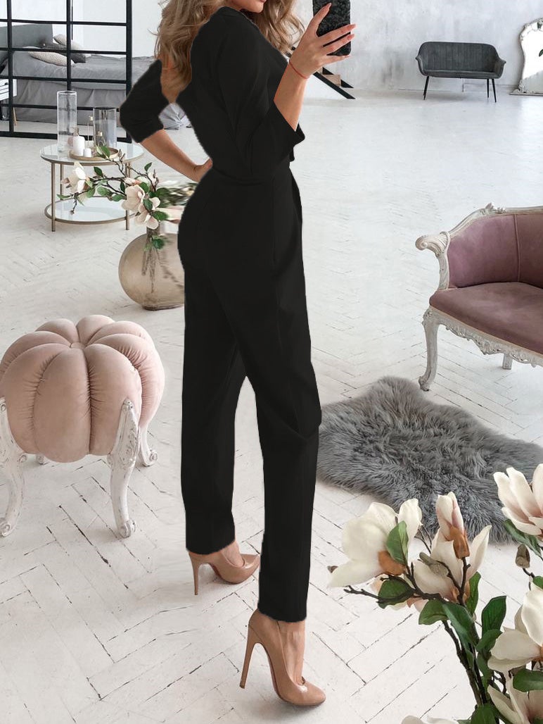 Women's Jumpsuits V-Neck Button Long Sleeve Jumpsuit - LuckyFash™