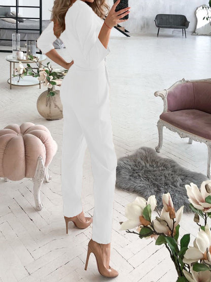 Women's Jumpsuits V-Neck Button Long Sleeve Jumpsuit - LuckyFash™