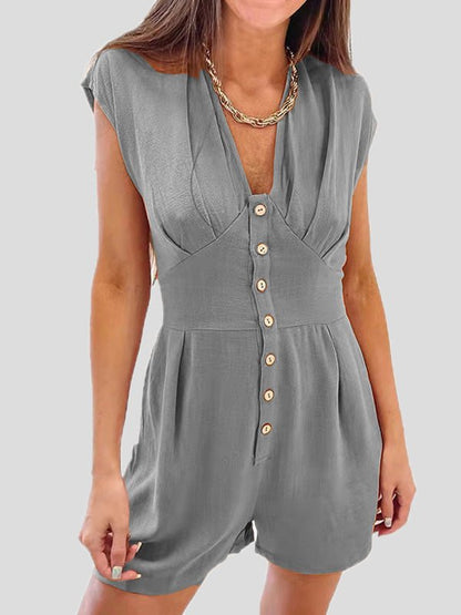 Women's Jumpsuits V-Neck Button Short Sleeve Jumpsuit - LuckyFash™