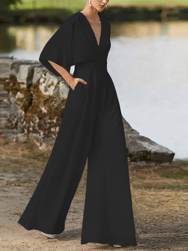 Women's Jumpsuits V-Neck High Waist Wide Leg Jumpsuit - LuckyFash™