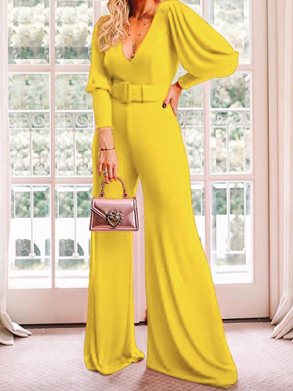 Women's Jumpsuits V-Neck Long Sleeve High Waist Fashion Jumpsuit - LuckyFash™