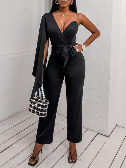 Women's Jumpsuits V-Neck One Shoulder Irregular Jumpsuit - LuckyFash™