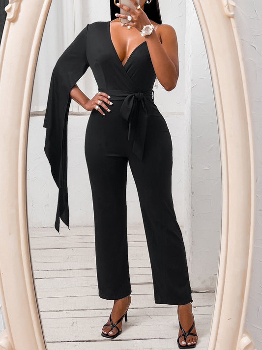 Women's Jumpsuits V-Neck One Shoulder Irregular Jumpsuit - LuckyFash™