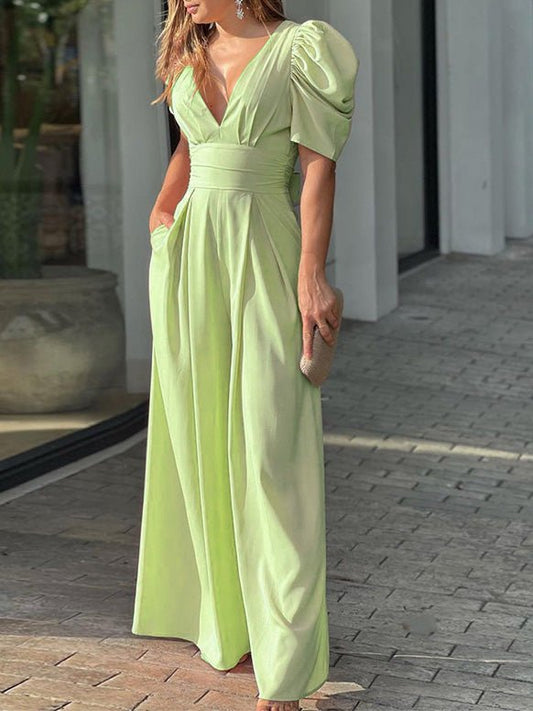 Women's Jumpsuits V-Neck Open Back Pocket Slim Jumpsuit - LuckyFash™