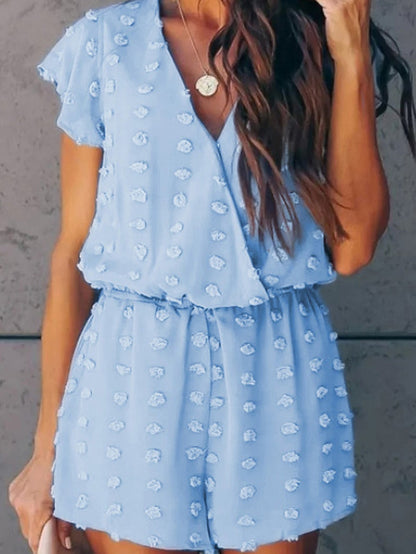 Women's Jumpsuits V-Neck Short Sleeve Embroidered Dot Jumpsuit - LuckyFash™