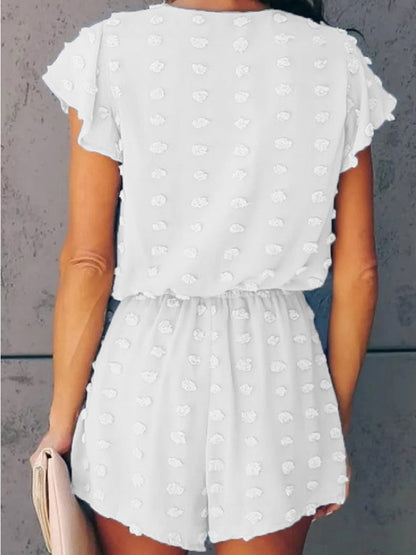 Women's Jumpsuits V-Neck Short Sleeve Embroidered Dot Jumpsuit - LuckyFash™