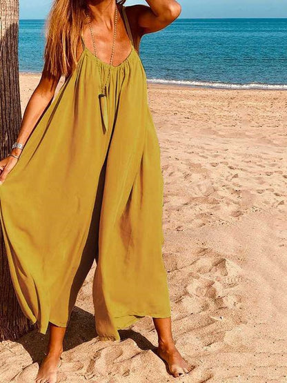 Women's Jumpsuits V-Neck Solid Wide-Leg Loose Jumpsuit - LuckyFash™