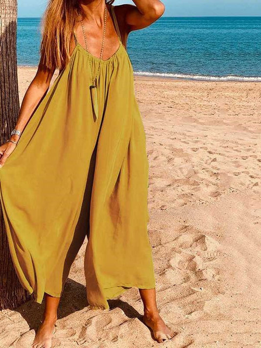 Women's Jumpsuits V-Neck Solid Wide-Leg Loose Jumpsuit - LuckyFash™