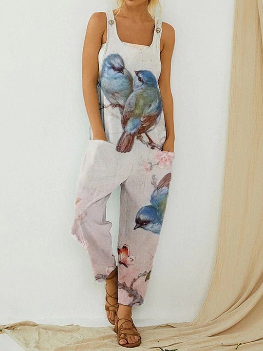 Women's Jumpsuits Vintage Abstract Print Sleeveless Pocket Jumpsuit - LuckyFash™