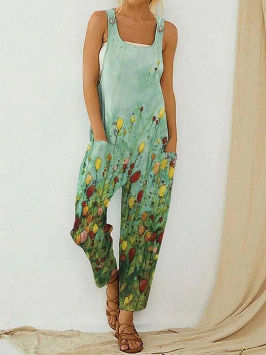 Women's Jumpsuits Vintage Abstract Print Sleeveless Pocket Jumpsuit - LuckyFash™