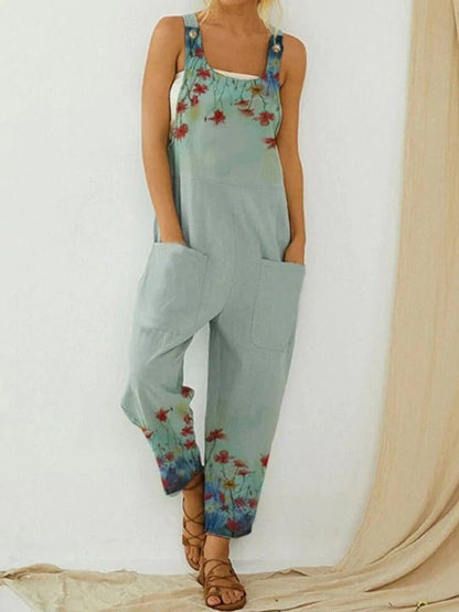 Women's Jumpsuits Vintage Abstract Print Sleeveless Pocket Jumpsuit - LuckyFash™
