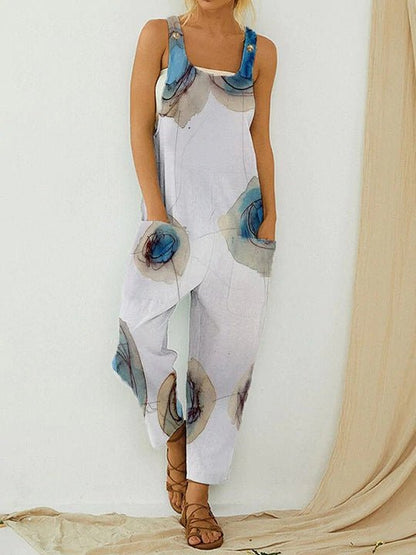 Women's Jumpsuits Vintage Abstract Print Sleeveless Pocket Jumpsuit - LuckyFash™