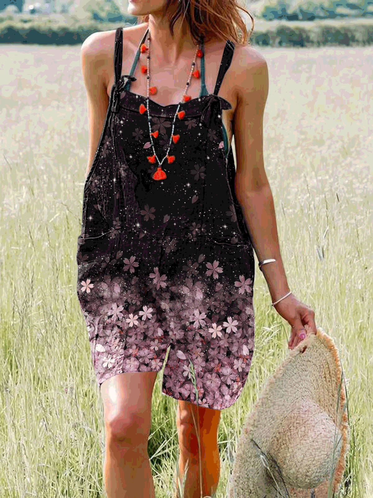 Women's Jumpsuits Vintage Print Bib Wide-Leg Jumpsuit - LuckyFash™