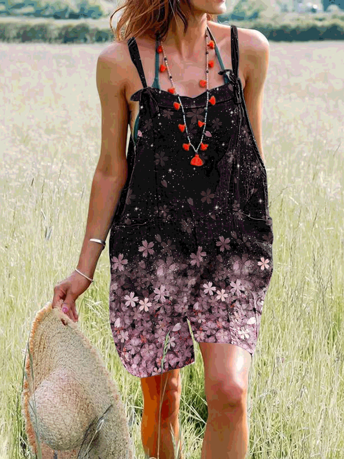 Women's Jumpsuits Vintage Print Bib Wide-Leg Jumpsuit - LuckyFash™