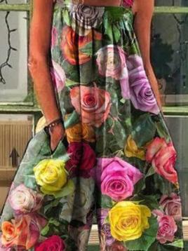 Women's Jumpsuits Vintage Print Loose Suspenders Wide-Leg Jumpsuit - LuckyFash™