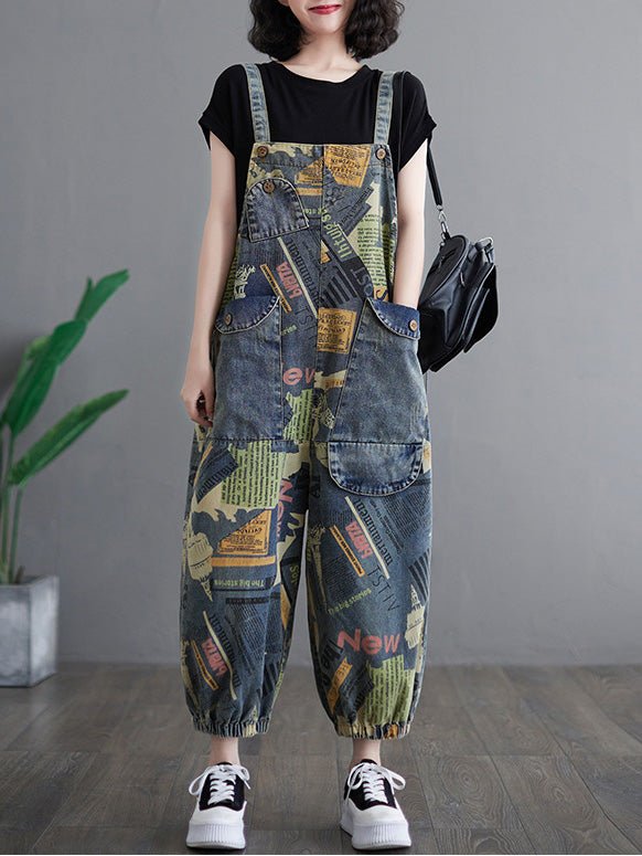 Women's Jumpsuits Vintage Print Pocket Denim Jumpsuit - LuckyFash™