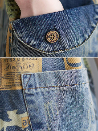 Women's Jumpsuits Vintage Print Pocket Denim Jumpsuit - LuckyFash™