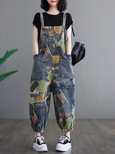 Women's Jumpsuits Vintage Print Pocket Denim Jumpsuit - LuckyFash™