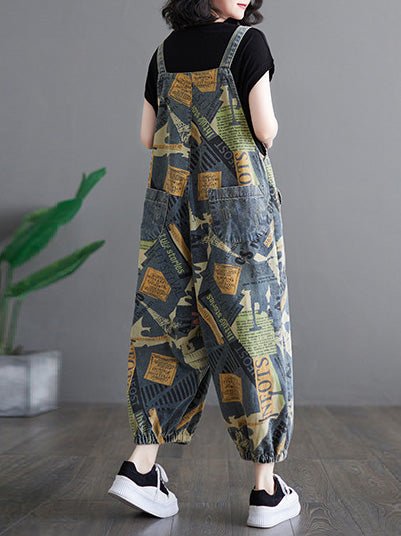 Women's Jumpsuits Vintage Print Pocket Denim Jumpsuit - LuckyFash™