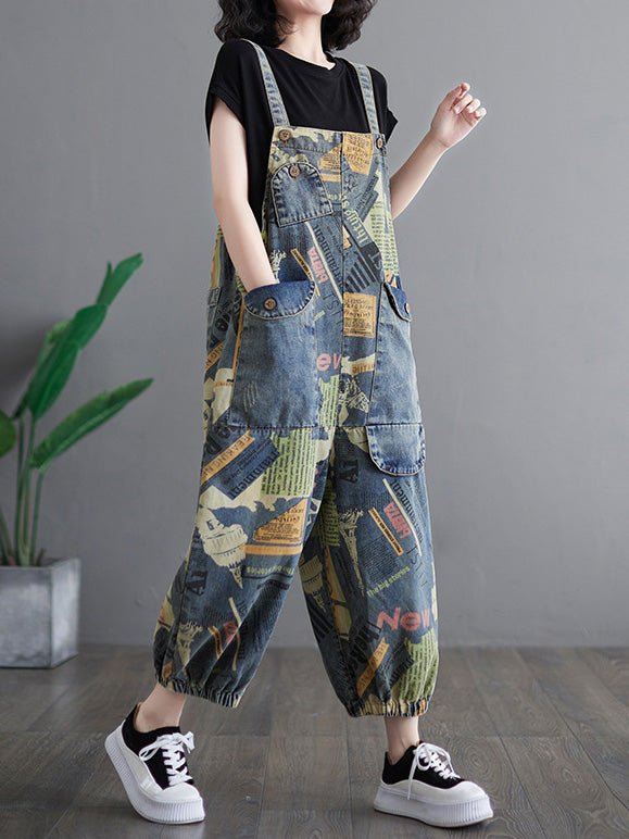 Women's Jumpsuits Vintage Print Pocket Denim Jumpsuit - LuckyFash™