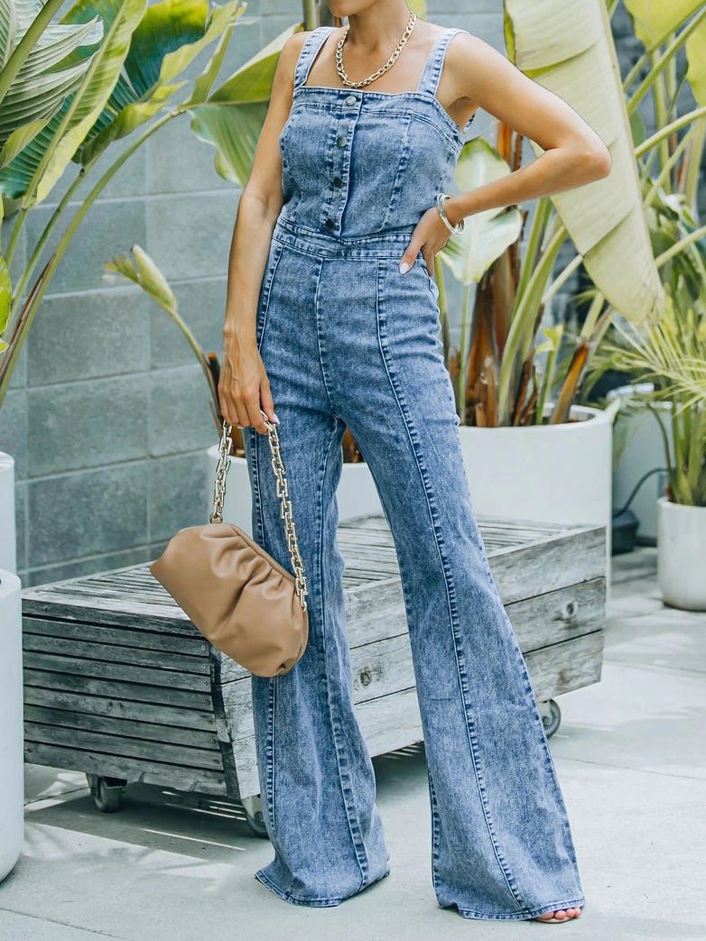 Women's Jumpsuits Washed Micro-Flare Suspender Jumpsuit - LuckyFash™