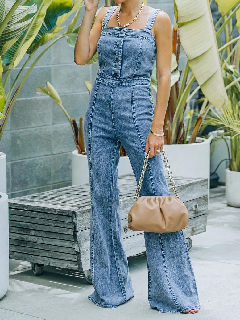 Women's Jumpsuits Washed Micro-Flare Suspender Jumpsuit - LuckyFash™