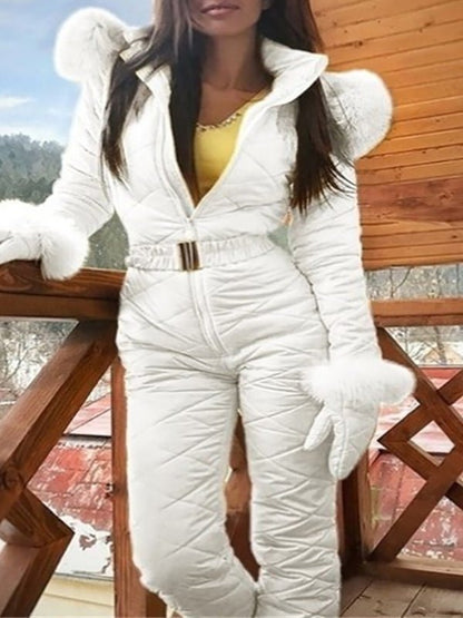 Women's Jumpsuits Zip Elastic Waist Hooded Ski Suit Jumpsuit - LuckyFash™