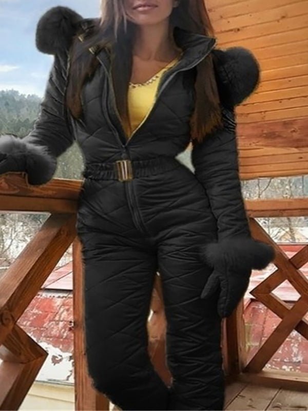 Women's Jumpsuits Zip Elastic Waist Hooded Ski Suit Jumpsuit - LuckyFash™