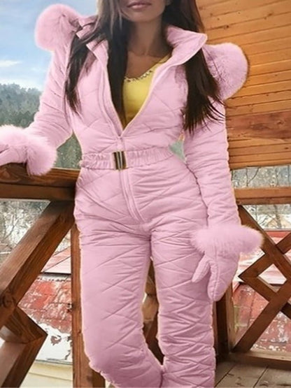 Women's Jumpsuits Zip Elastic Waist Hooded Ski Suit Jumpsuit - LuckyFash™