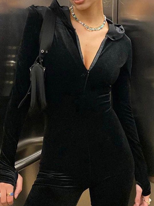 Women's Jumpsuits Zip Slim Long Sleeve Hooded Jumpsuit - LuckyFash™