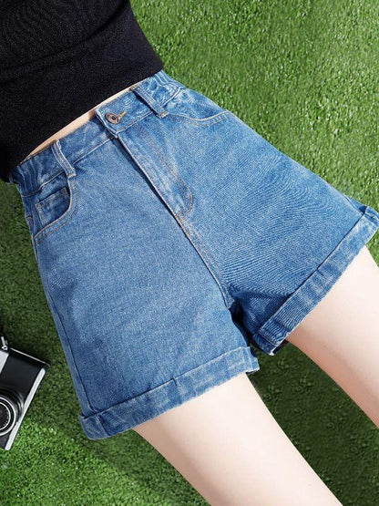 Womens June Blue Denim Mom Shorts - LuckyFash™