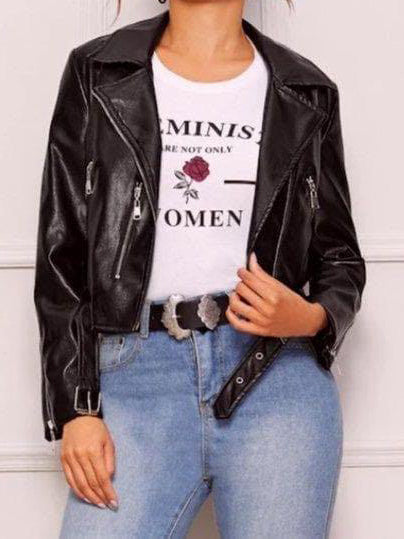 Women's Leather Zipper Motorcycle Jacket - LuckyFash™