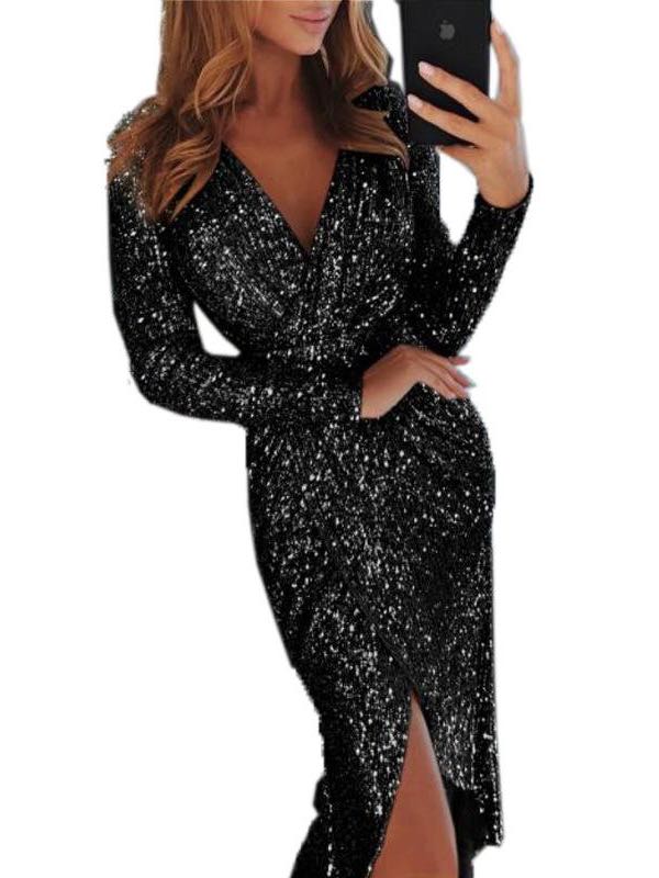 Women's Long Sleeved Sequined Dress - LuckyFash™