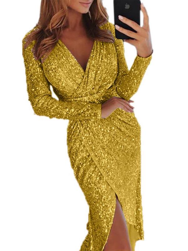 Women's Long Sleeved Sequined Dress - LuckyFash™