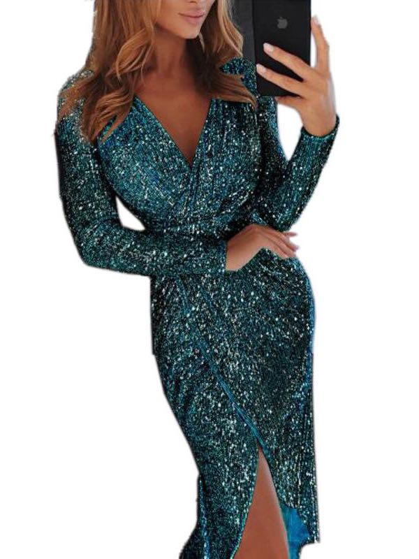 Women's Long Sleeved Sequined Dress - LuckyFash™
