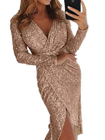 Women's Long Sleeved Sequined Dress - LuckyFash™