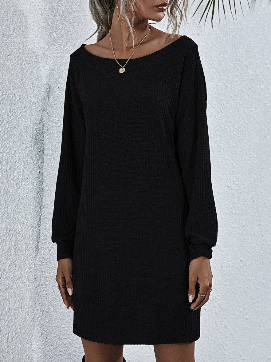 Women's One-line Shoulder Dress With Long Sleeves - LuckyFash™