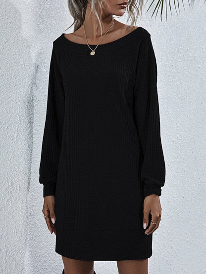 Women's One-line Shoulder Dress With Long Sleeves - LuckyFash™