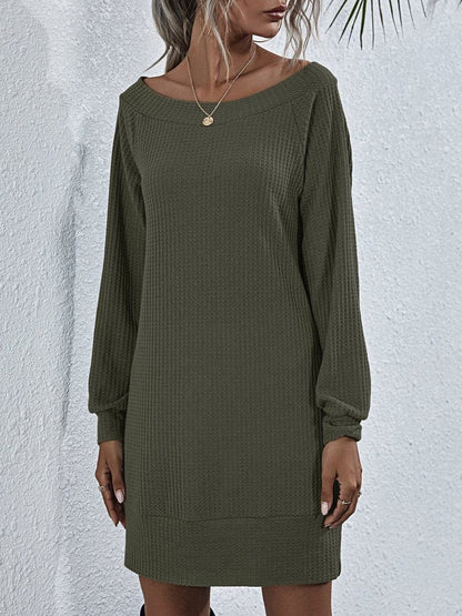 Women's One-line Shoulder Dress With Long Sleeves - LuckyFash™
