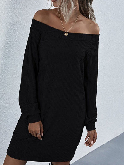 Women's One-line Shoulder Dress With Long Sleeves - LuckyFash™