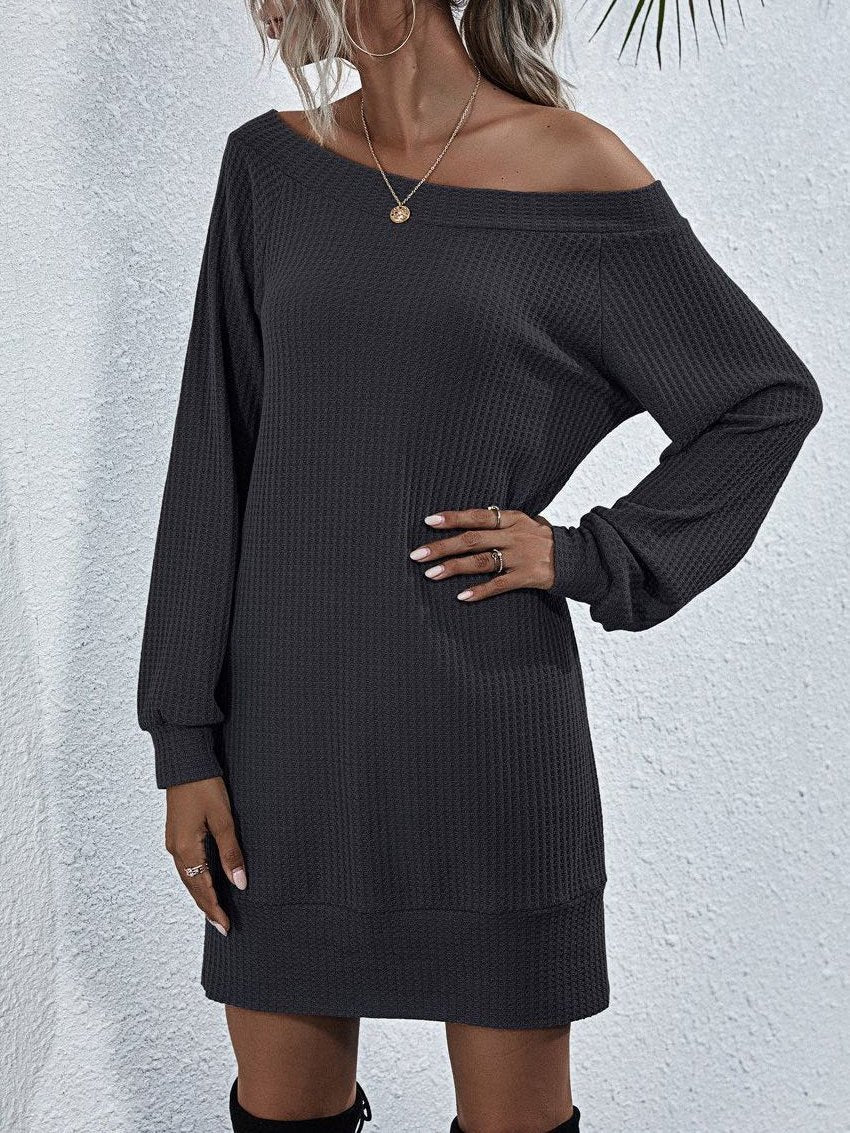 Women's One-line Shoulder Dress With Long Sleeves - LuckyFash™
