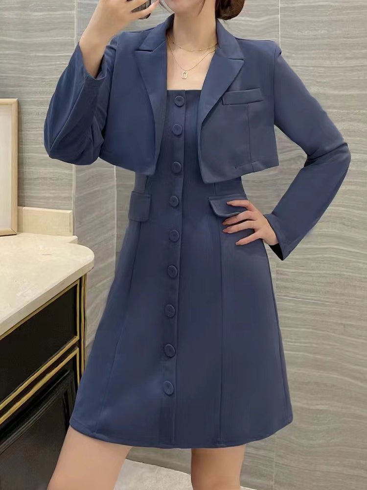 Sets Solid Mini Dress & Short Jacket Two Pieces Set - LuckyFash™