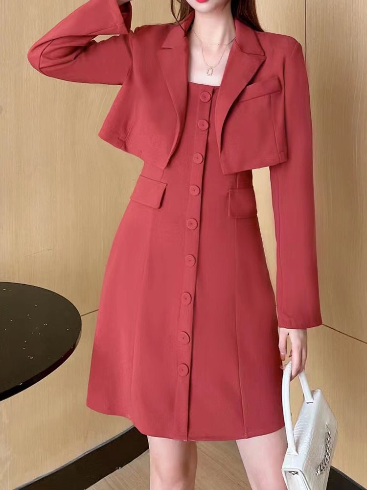 Sets Solid Mini Dress & Short Jacket Two Pieces Set - LuckyFash™