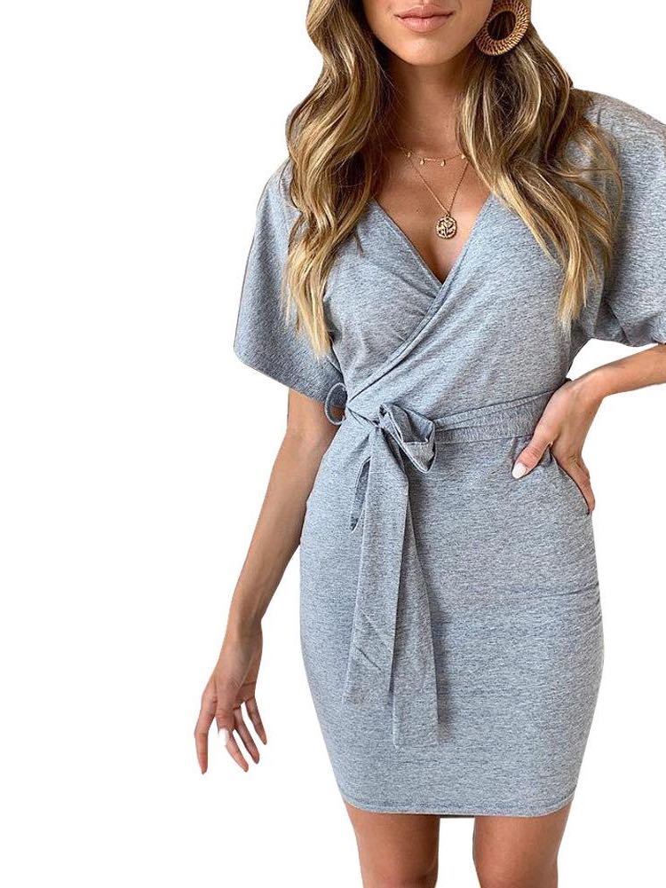 Women's Deep V-neck Short Sleeve Dress - LuckyFash™