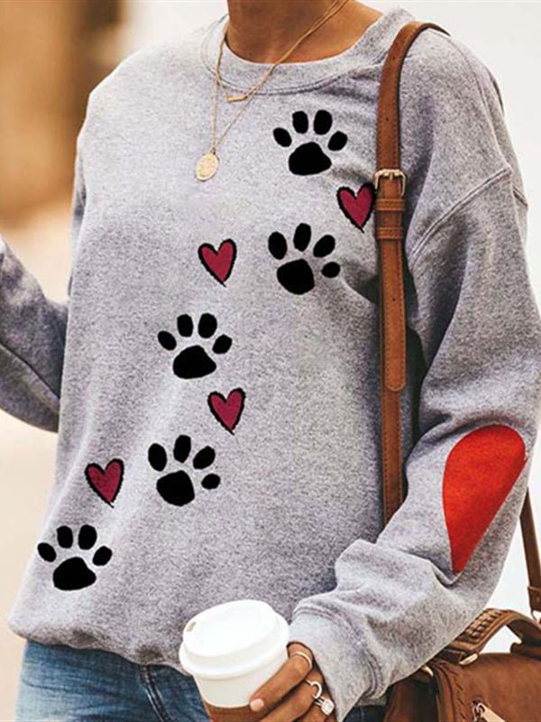 Hoodies Dog Paw Print Round Neck Long Sleeve Hoodie - LuckyFash™