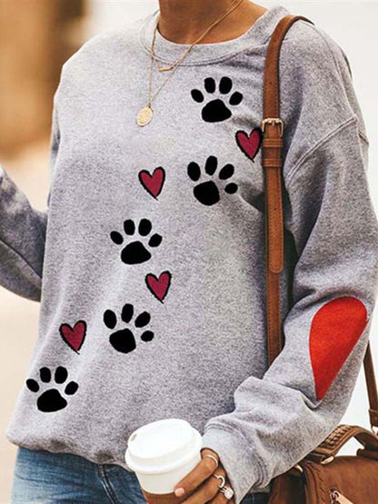 Hoodies Dog Paw Print Round Neck Long Sleeve Hoodie - LuckyFash™