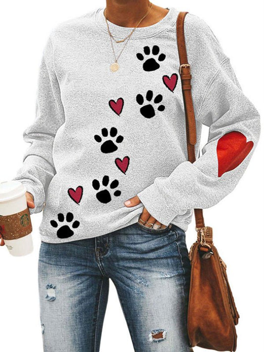 Hoodies Dog Paw Print Round Neck Long Sleeve Hoodie - LuckyFash™