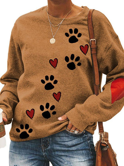 Hoodies Dog Paw Print Round Neck Long Sleeve Hoodie - LuckyFash™